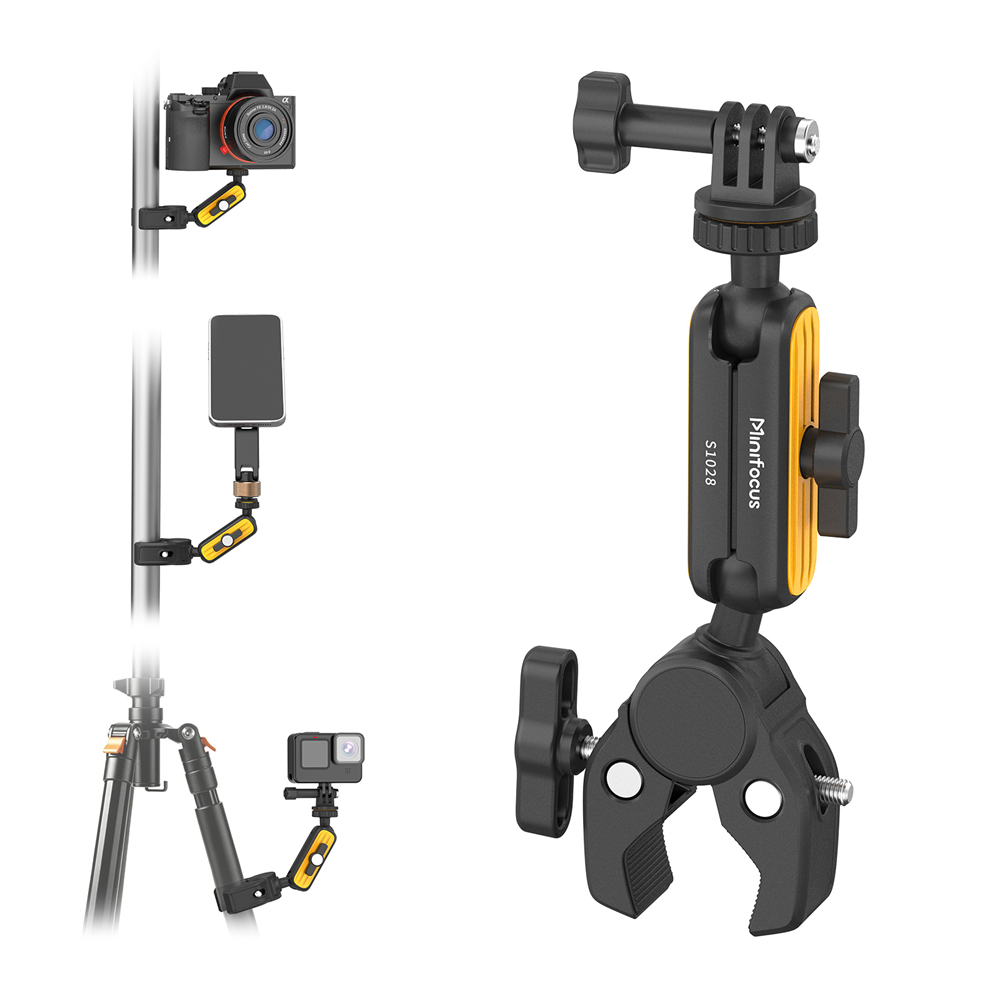 Dual Monitor Arm - 360度回転スーパーカンプルーファー ° デュアルボールヘッドマジックアームアクションカメラクランプマウントアダプター DSLRモニターLEDライトGoPro、DJIアクション用