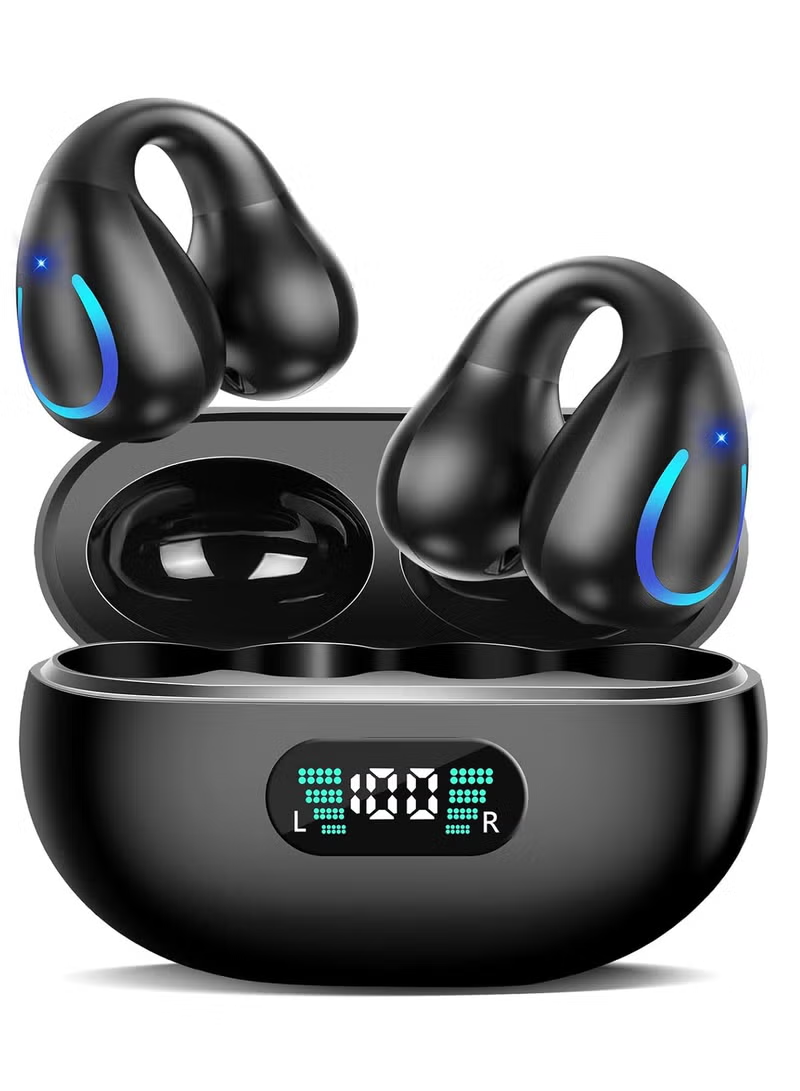 Pc Gaming On Mobile - 新しいBluetoothクリップオンイヤホン、OWSスポーツヘッドセット、LEDディスプレイ、ENCノイズキャンセリング、HiFi低音、ゲーミングミュージックワイヤレスイヤホン
