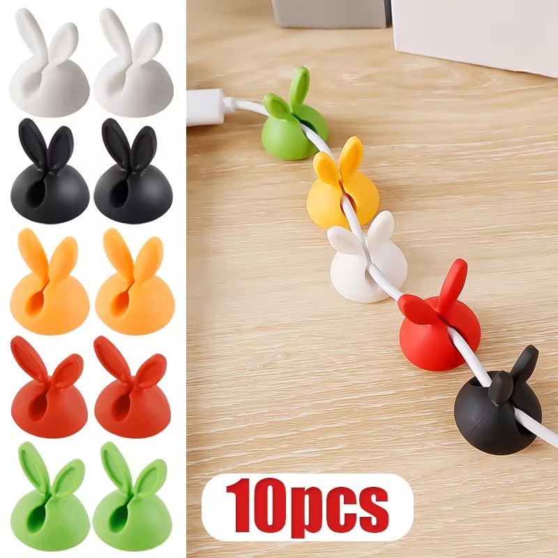Desk Cable Organizer - かわいいウサギの耳ケーブルマネージャー、デスクトップ、ダッシュボード、充電クリップ、クラスプクリップ、デスクラインオーガナイザー、バニーイヤーワインダー、ホルダー、車