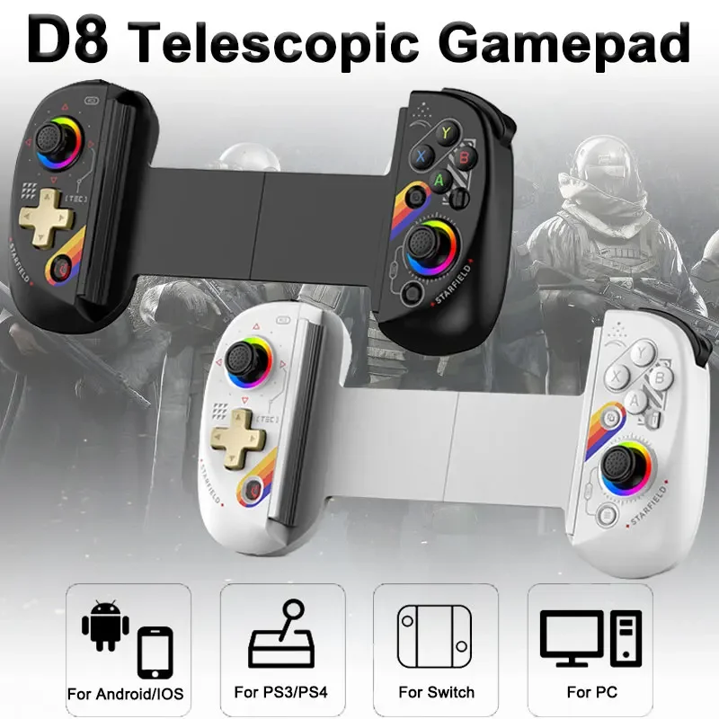 Pc Gaming Emulator - Android iOSゲーム用Bluetoothストレッチジョイスティック,bsp d8 rgbタブレットコントローラー,スイッチゲーム用ワイヤレスハンドル,p3,p4,素晴らしいオファー