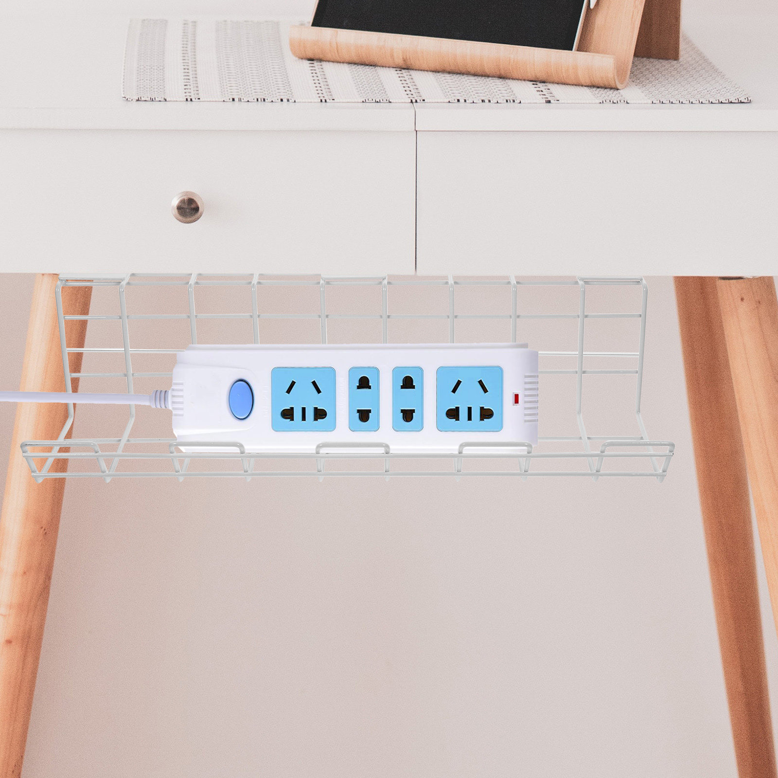 Desk Cable Organizer - 2個入り デスク下ケーブルオーガナイザーラック プレミアムヘビーデューティーワイヤー管理棚 サージプロテクター、電源タップ、デスクコード用