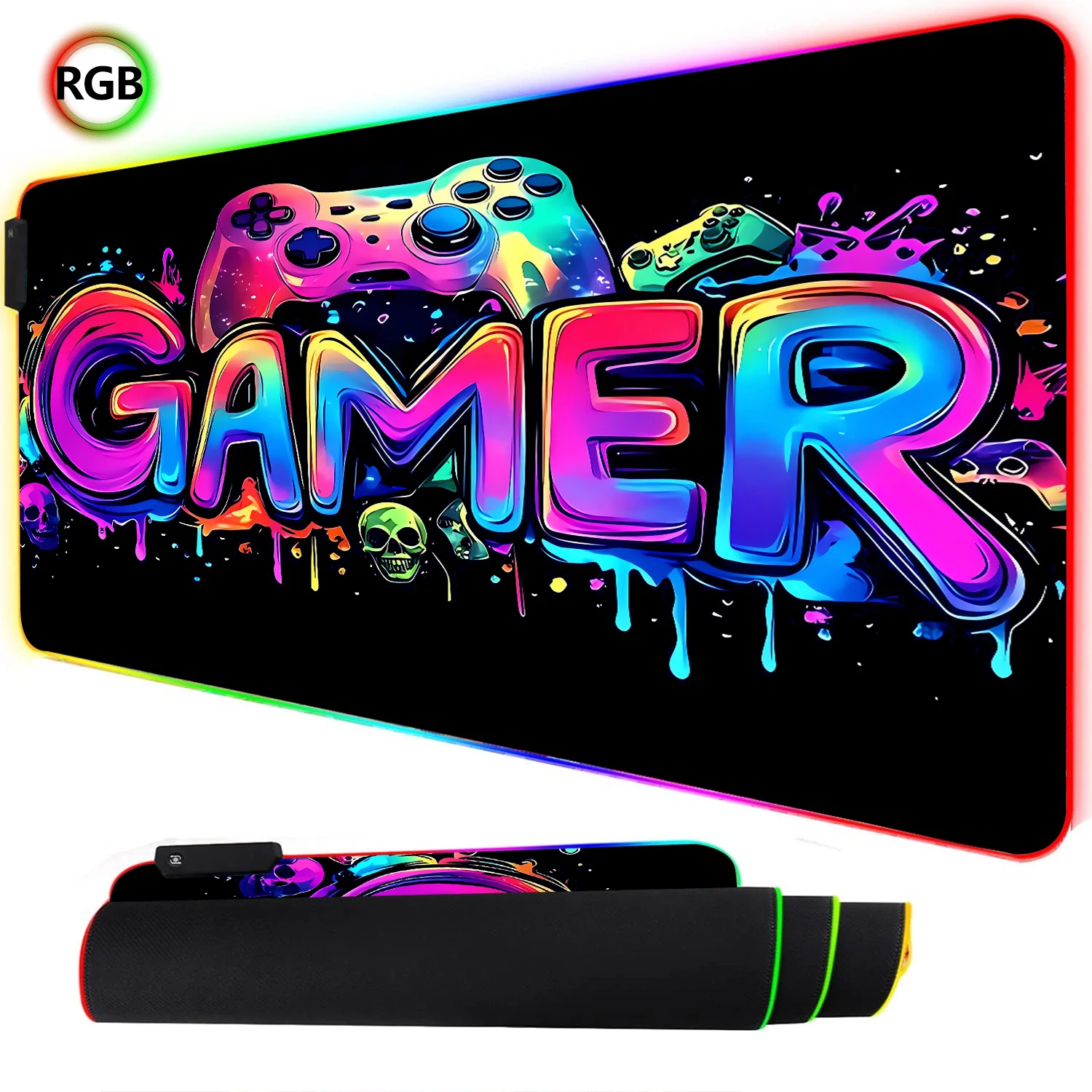 Rgb Mousepad - RGB ネオンゲーミングコントローラーアートマウスパッド LED バックライト発光ゲーマーゴムキーボードパッド E スポーツコンピュータアクセサリーデスクマット