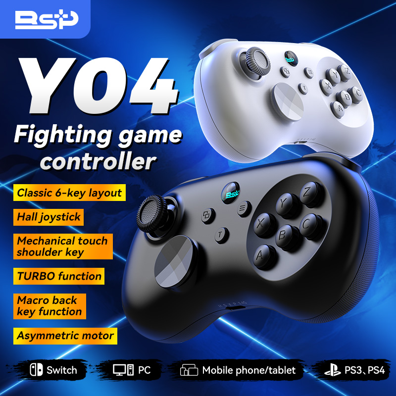 Pc Gaming Emulator - BSP-Y04 ワイヤレスホール効果ジョイスティック対戦ゲームコントローラー（6ボタンレイアウト、調整可能なキーキャップ付き）