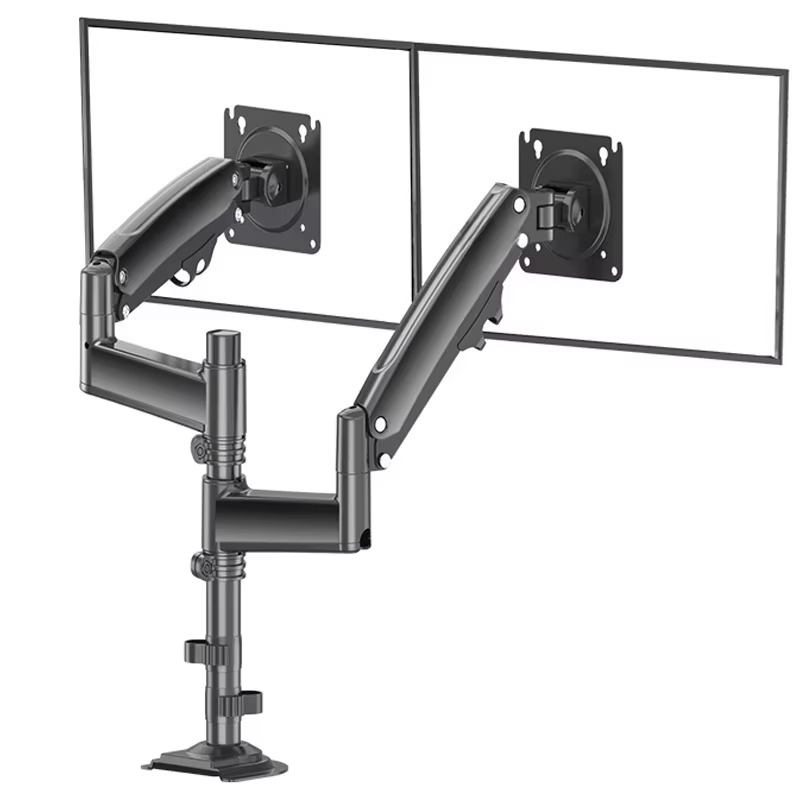 Dual Monitor Arm - アルミニウム合金製 ブラック デュアルカラム コンピューターモニターアーム 90度傾斜回転リフティングブラケット 17～27インチ