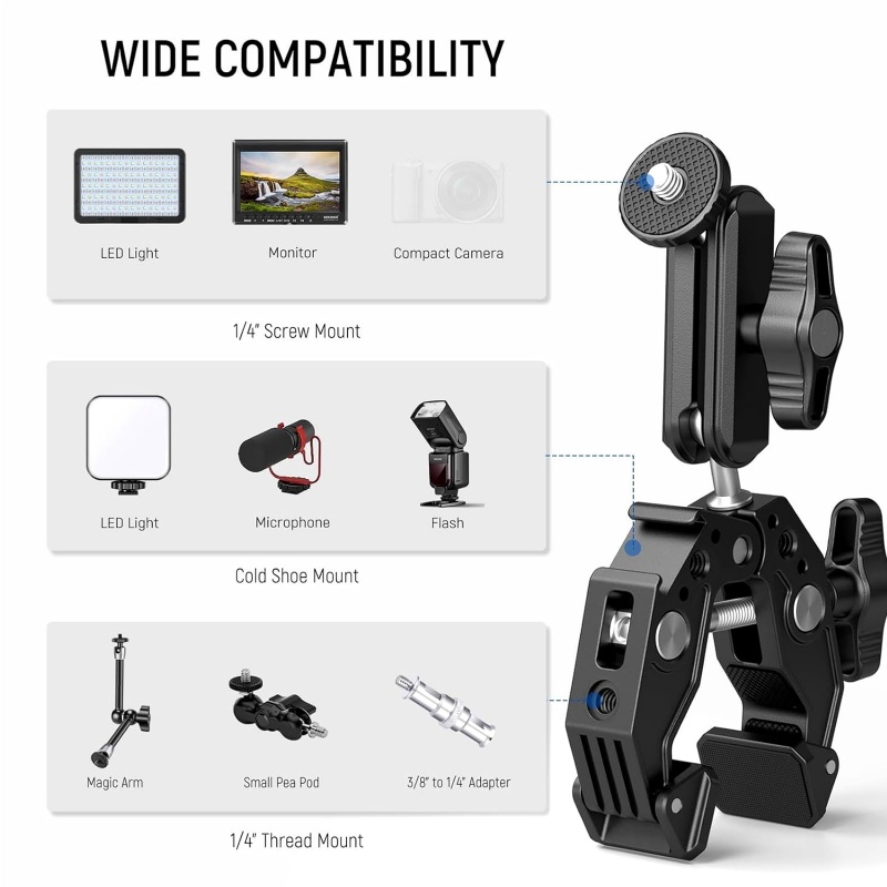ユニバーサルアルミスーパーカンプ、ダブルボールヘッドマジック - Dual Monitor Arm のレビューと価格