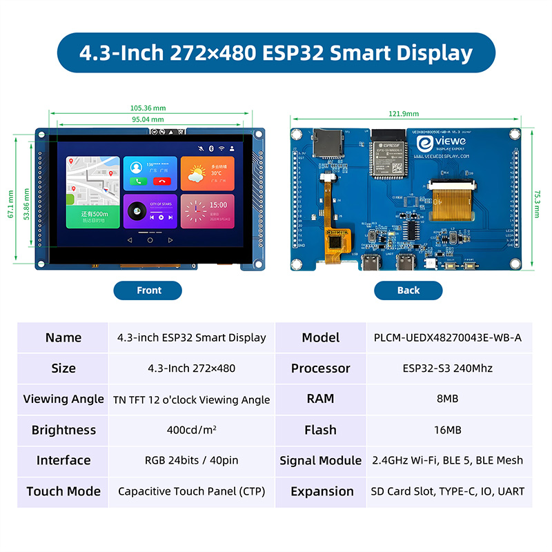 ESP32 S3 4.3インチ 480*272静電容量式タッ - Dual Monitor Arm のレビューと価格